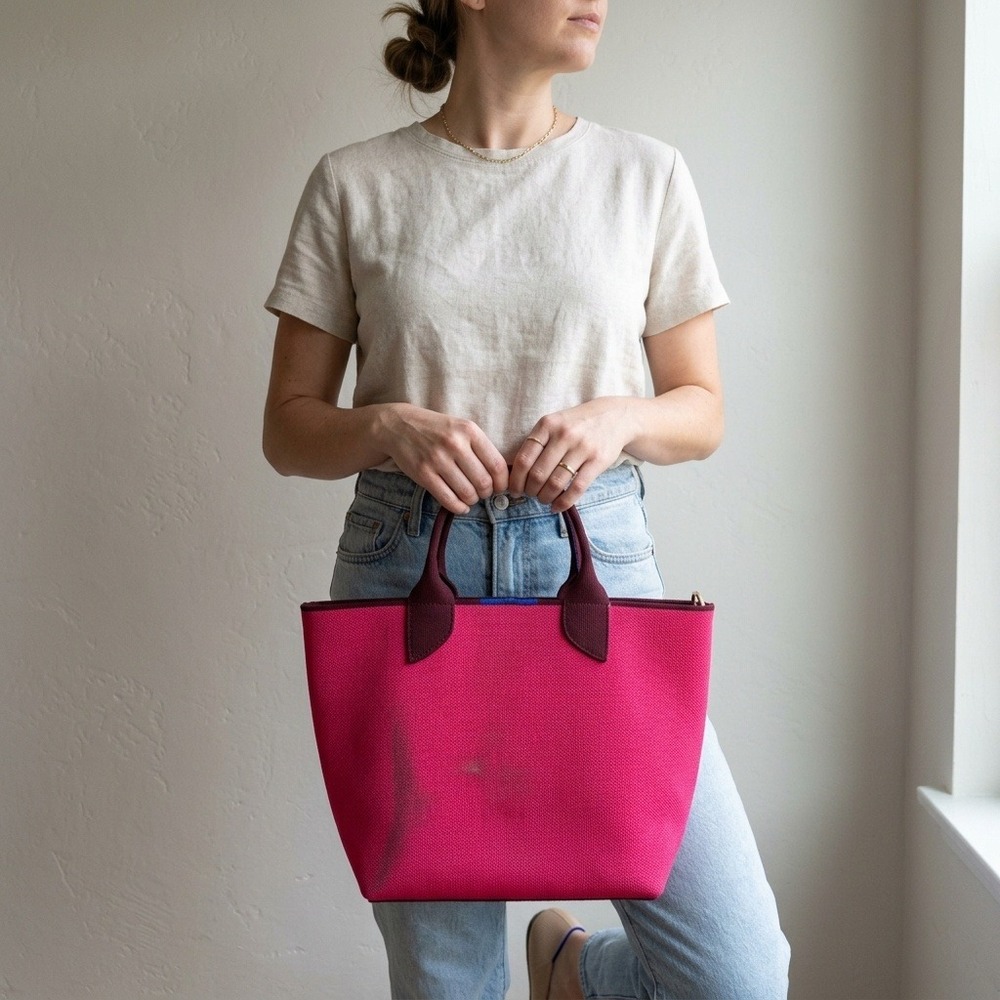 Rothy's Womens The Essential Tote Bag Pink Burgundy Sustainable Zip Top